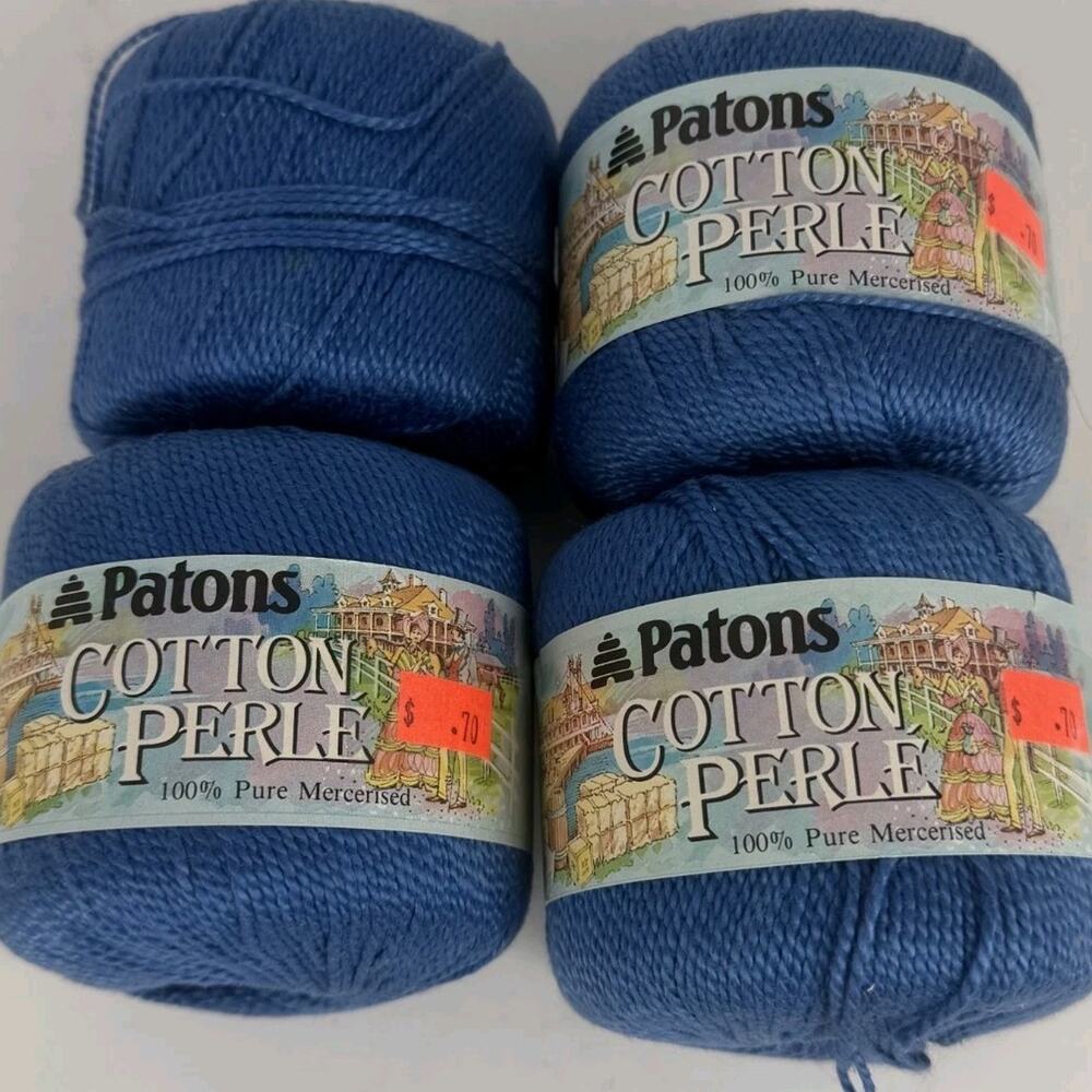 4X New PATONS Cotton Perle BLUE Yarn 100% Pure Mercerised 50g Portugal Made